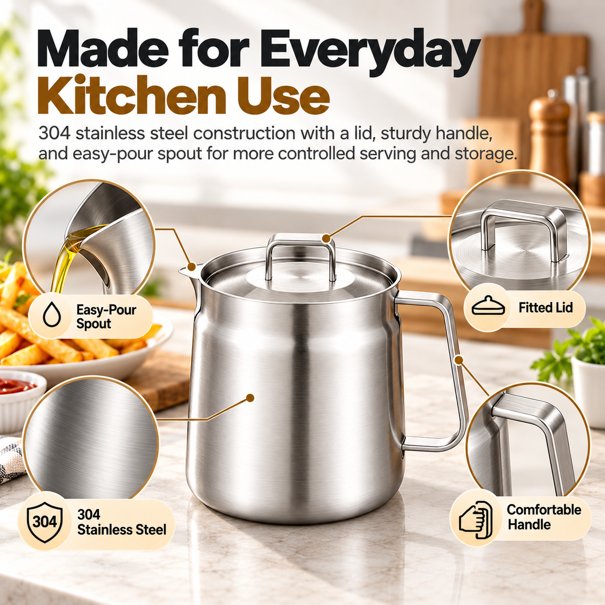🍟🔥 3-in-1 Stainless Steel Fryer Pot – Fry, Strain & Store Oil with Ease! ✨👨‍🍳