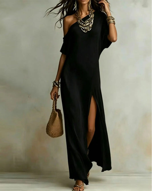 Slash Shoulder Slit Dress