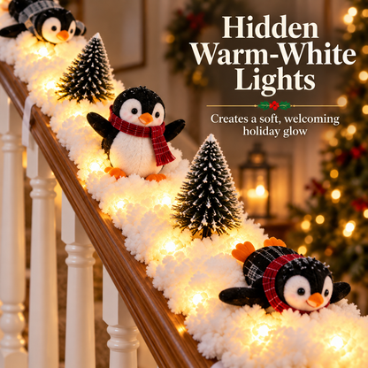 ❄️ Lighted Christmas Penguin Decoration | Cute Snowy Stair Railing Décor | Festive Holiday Home Accent 🐧
