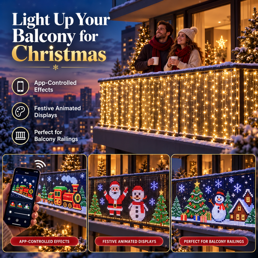 🔥Last day 49% OFF🎅 Smart RGB Pixel Curtain Lights – App-Controlled Animated Holiday Display for Balcony & Window Decor-1.6m*1.6m