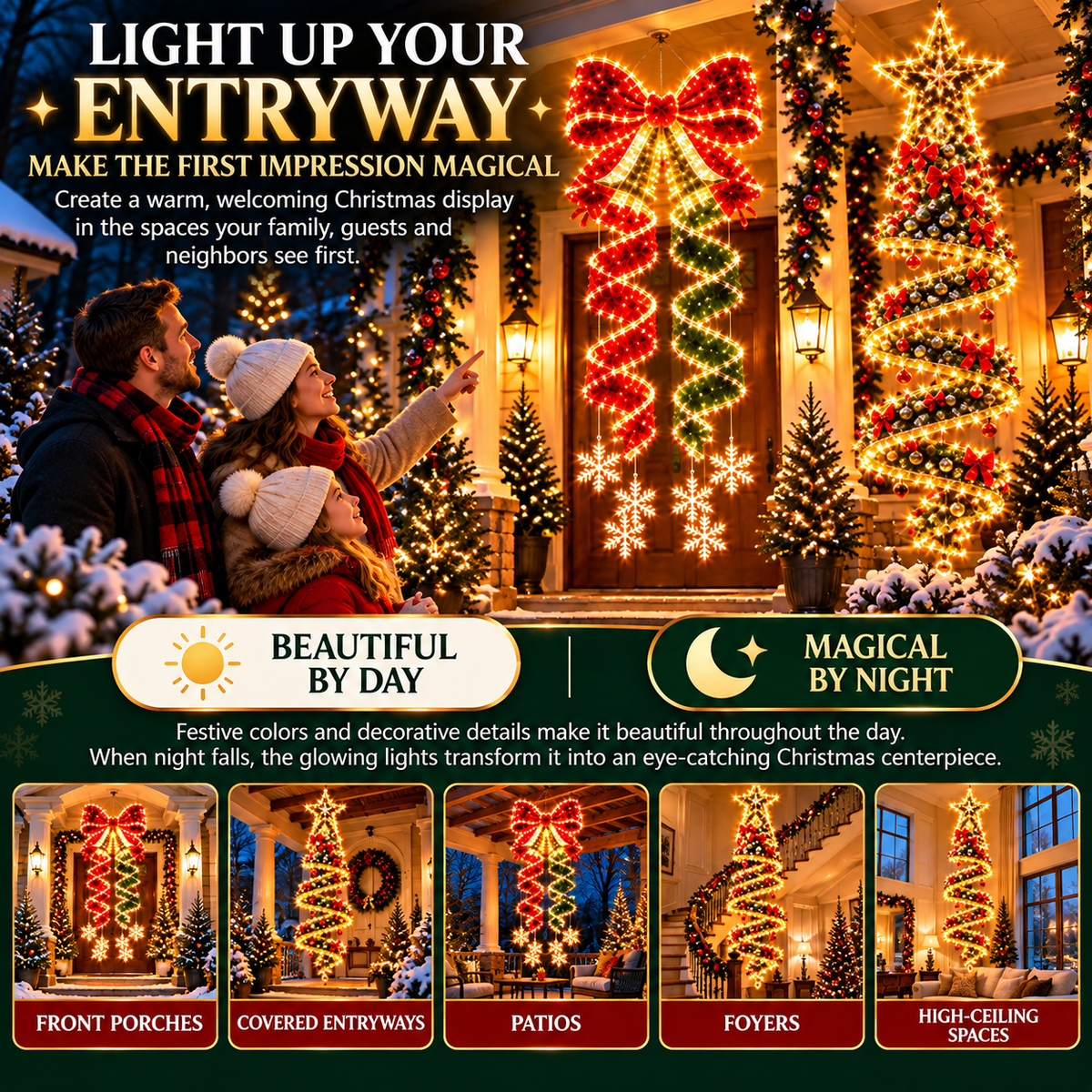 🎀⭐Giant Lighted Christmas Bow Hanging Decoration
