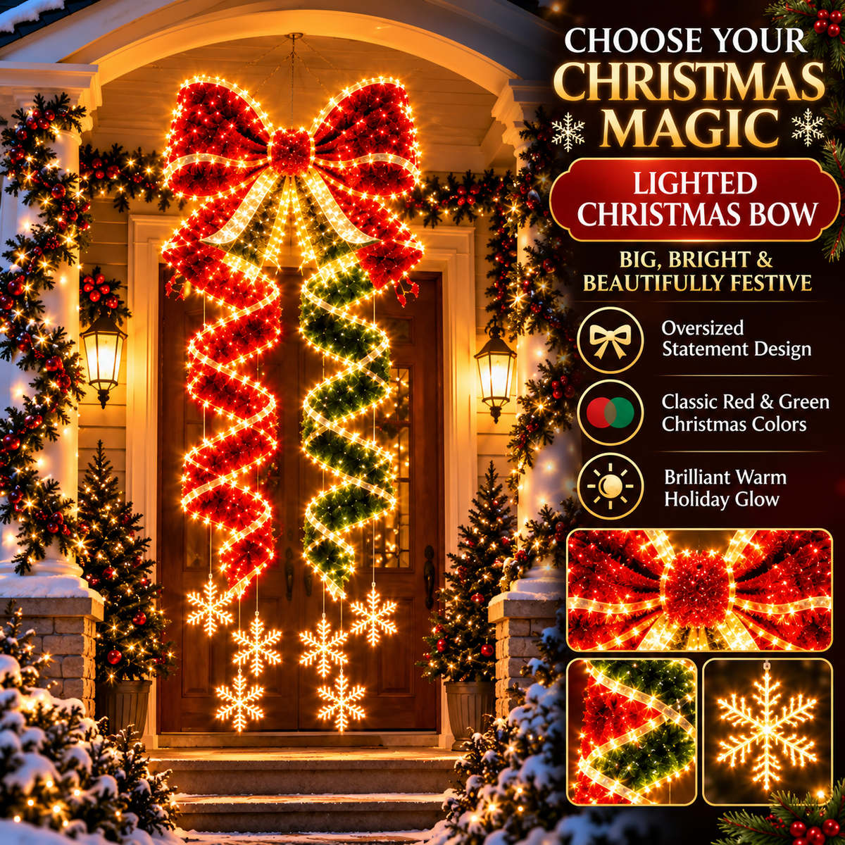 🎀⭐Giant Lighted Christmas Bow Hanging Decoration