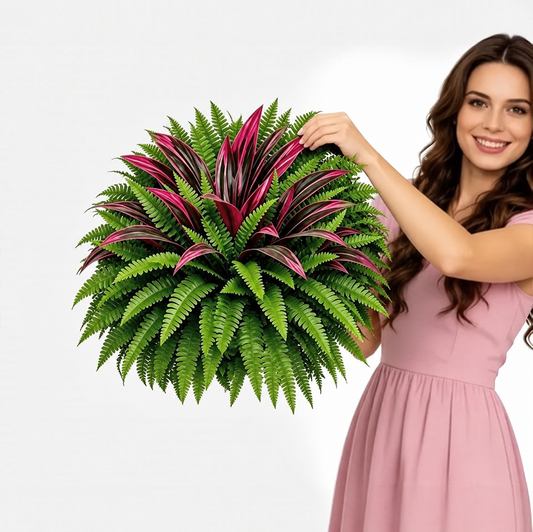 💥BUY 1 GET 1 FREE (2 PCS)🔥  Large UV-Resistant Artificial Fern & Red Dracaena Decorative Plants – Full, Lush & Fade-Resistant!