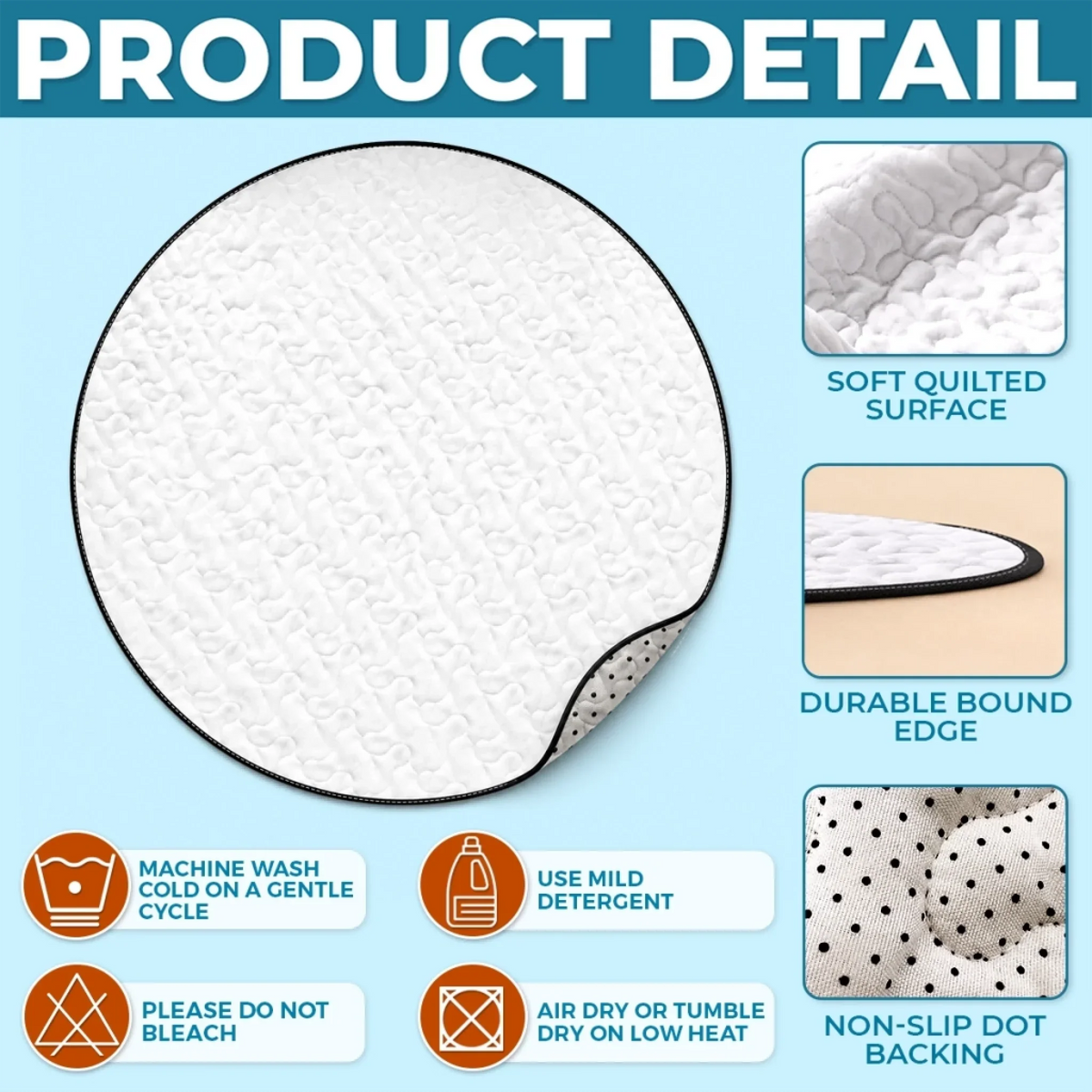 Christmas round mat product material and backing details
