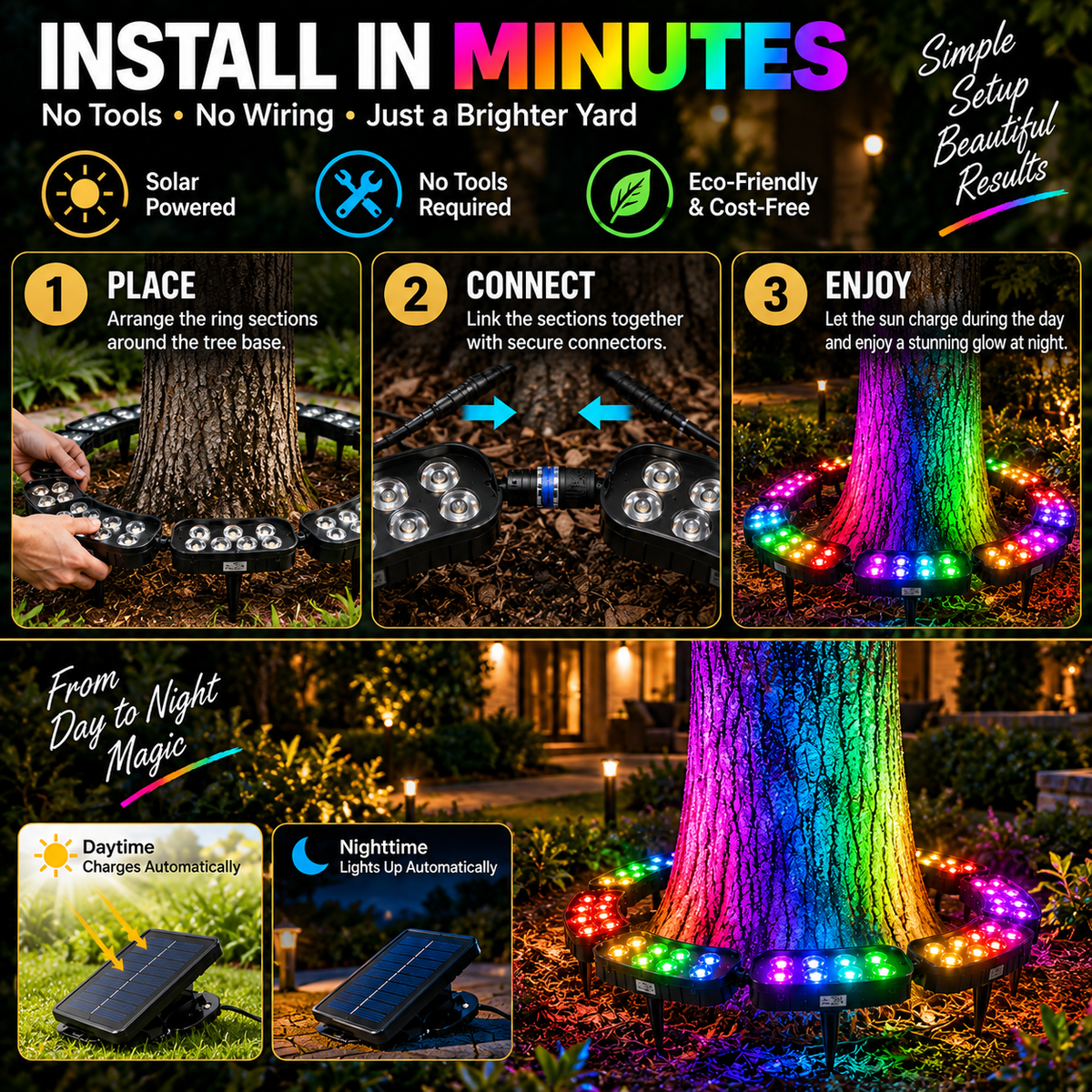 🏳️‍🌈 One Tree. Endless Colors. – Solar RGB Landscape Ring Light