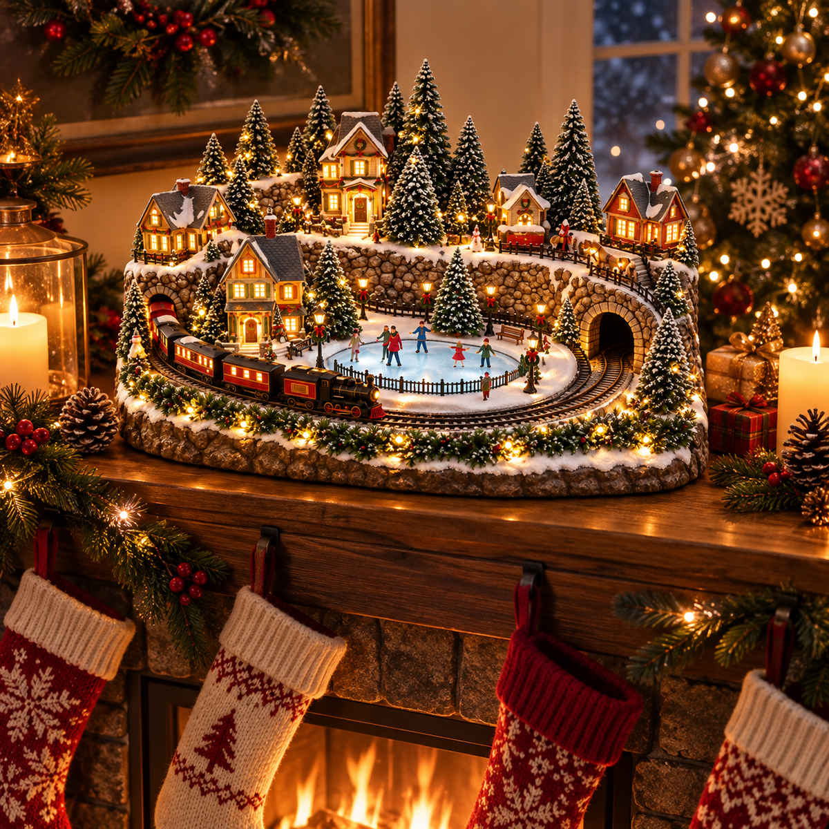 🚂 Animated Christmas Train & Ice Rink Scene – Magical Holiday Display ✨