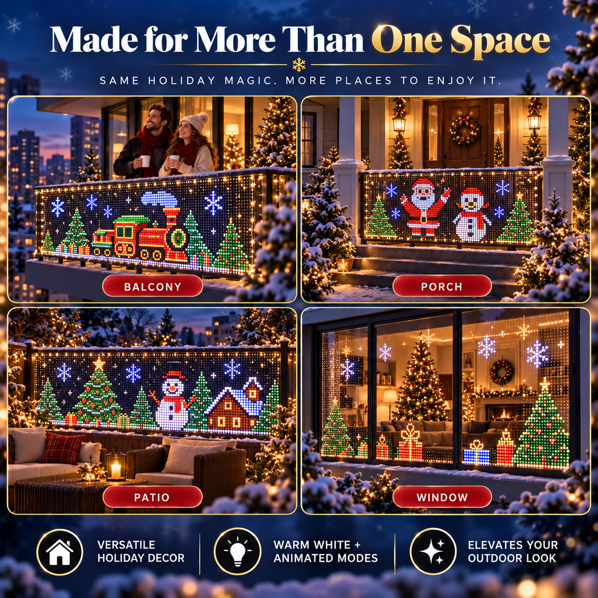 🎄 Smart RGB Pixel Curtain Lights – App-Controlled Animated Holiday Display for Balcony & Window Decor-2m*1.5m
