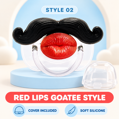 👄 Funny Red Lips Mustache Baby Pacifier – One-Piece Silicone Design with Dust Cover