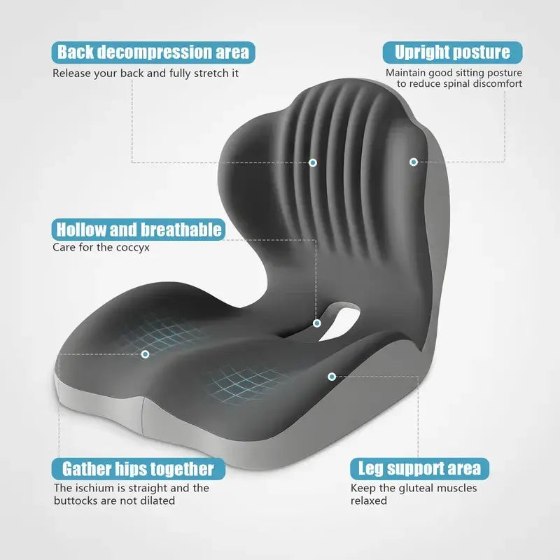 Hot Sale🔥Ergonomic Memory Foam Seat Cushion with Lumbar & Back Support, Relieves Back Pain, Reduces Pressure