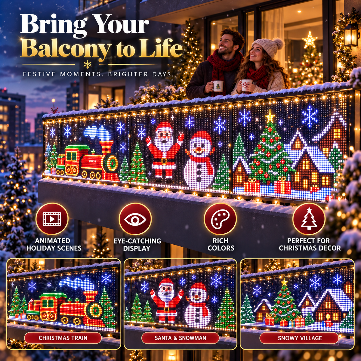 🔥Last day 49% OFF🎅 Smart RGB Pixel Curtain Lights – App-Controlled Animated Holiday Display for Balcony & Window Decor-1.6m*1.6m