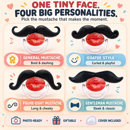 👄 Funny Red Lips Mustache Baby Pacifier – One-Piece Silicone Design with Dust Cover