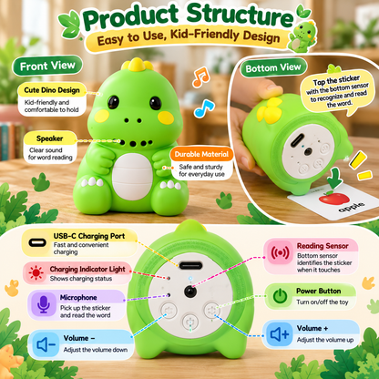 🦕 Talking Dino – Screen-Free Interactive Learning Toy | 600+ Words & 130 Stickers ✨