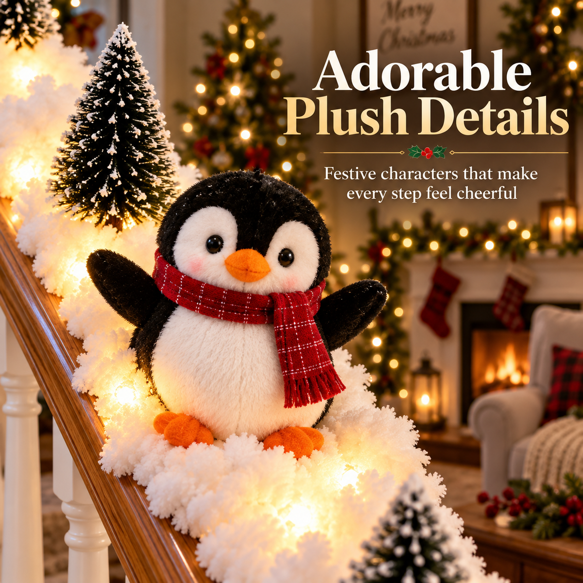 ❄️ Lighted Christmas Penguin Decoration | Cute Snowy Stair Railing Décor | Festive Holiday Home Accent 🐧