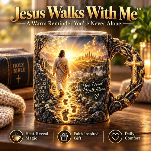 ✝️✨ 49% OFF – Jesus Walks With Me Heat-Reveal Mug | A Daily Reminder of Faith & Love! ❤️☕