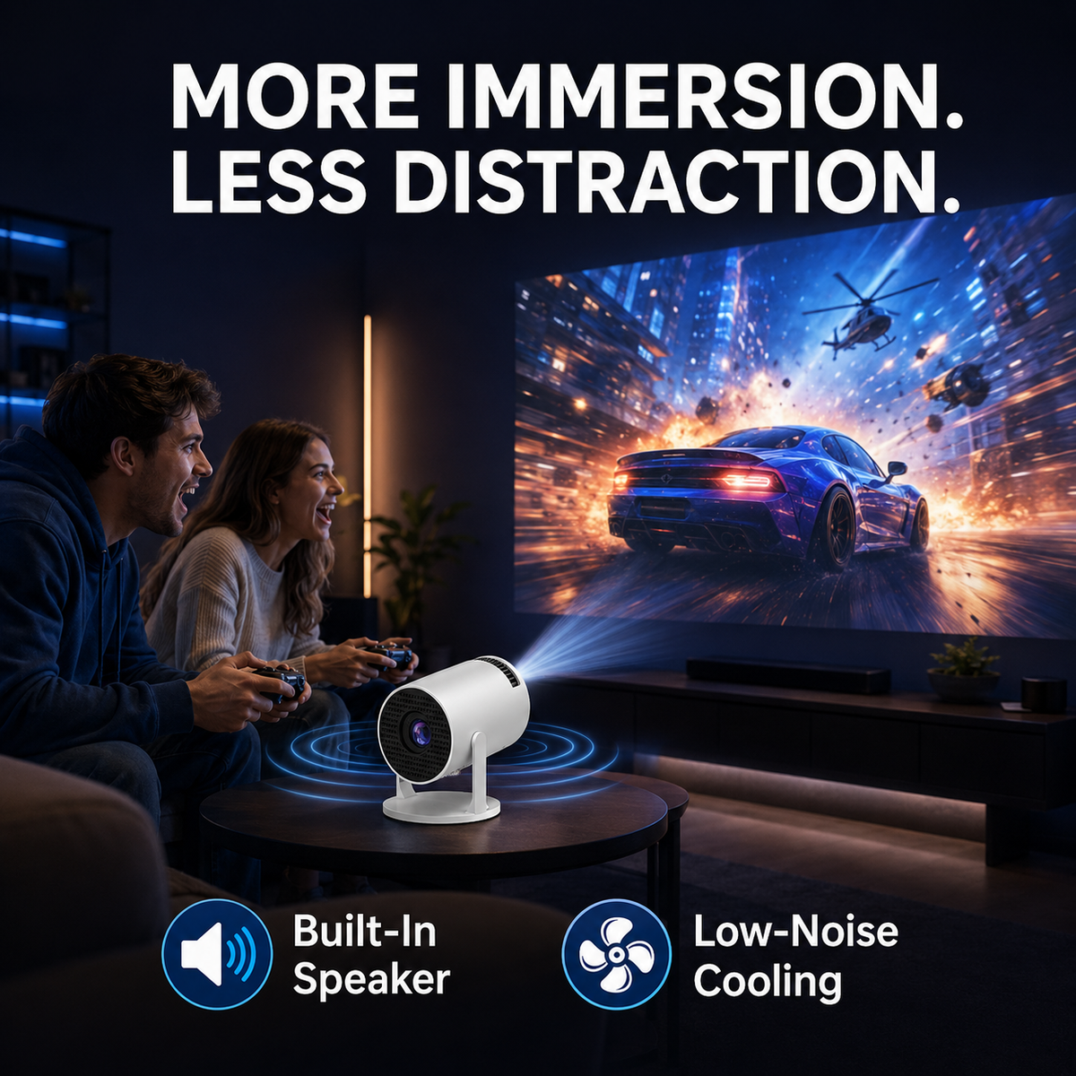 Smart Mini Projector – Native 1080P HD, 4K Supported, Portable Home Theater with WiFi & Bluetooth