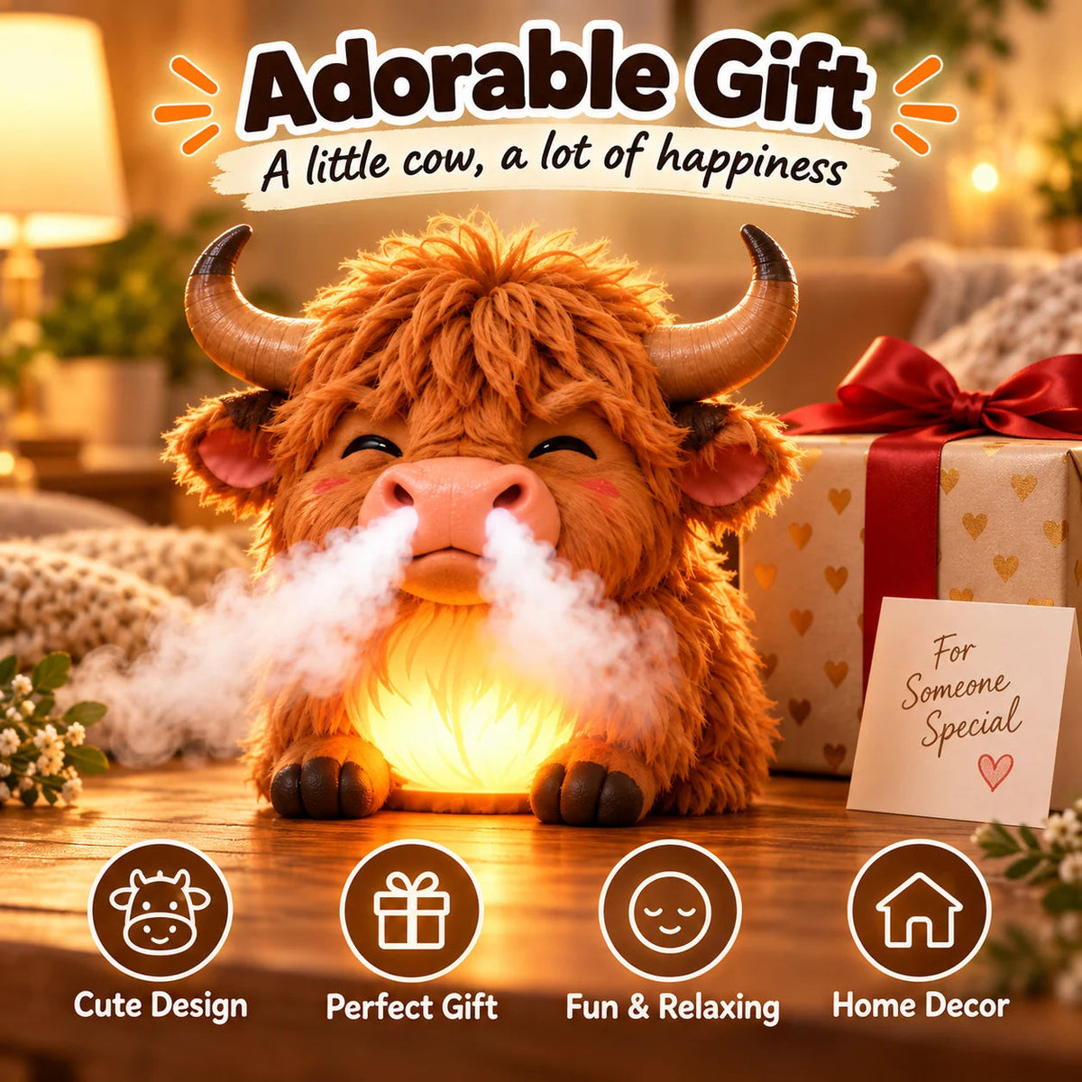 Highland Cow Huff™ – Tap-to-Puff Humidifier & Colorful Night Light