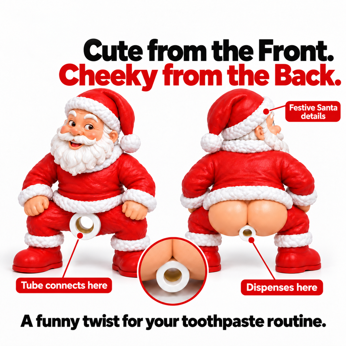 🎅 Cheeky Santa Toothpaste Topper - Funny Christmas Gag Gift 🎄