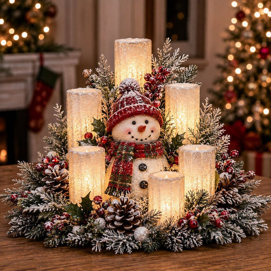 🎄 Christmas Candlelight Centerpiece with Warm Flameless Glow ✨