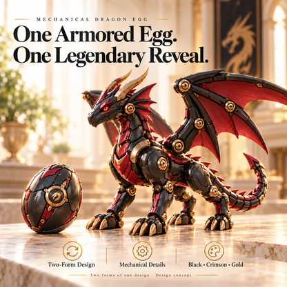 🔥LAST DAY 49% OFF | 🐉 Mechanical Dragon Egg – Black & Crimson Dragon with Folding Wings & Armored Details