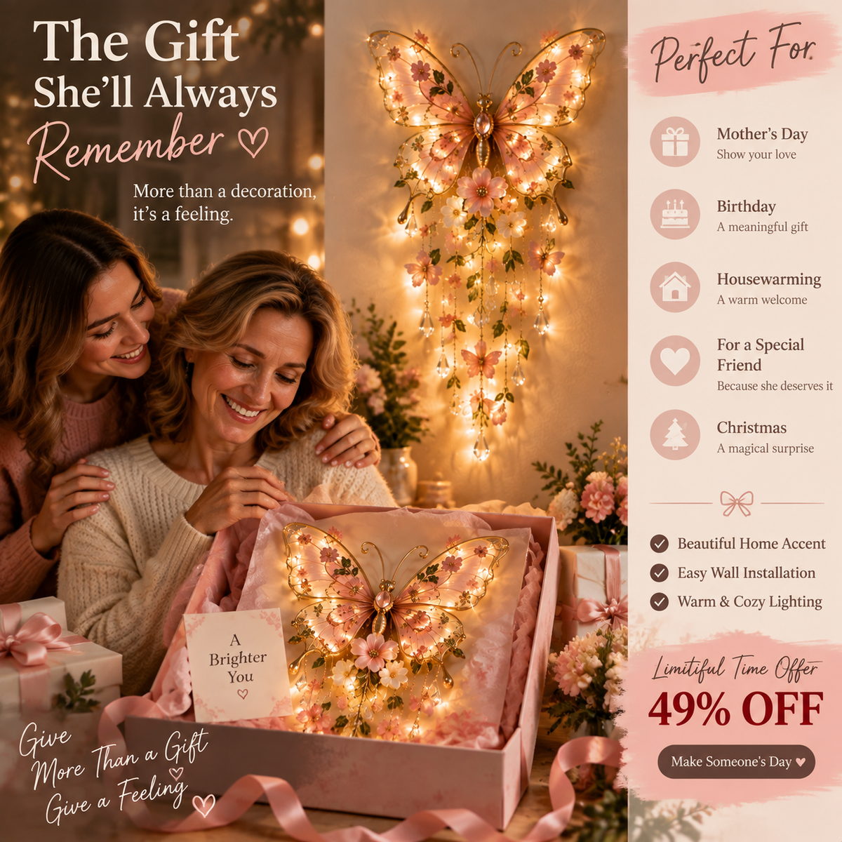 🦋 Butterfly Garden Wall Light – Warm Floral Ambient Décor