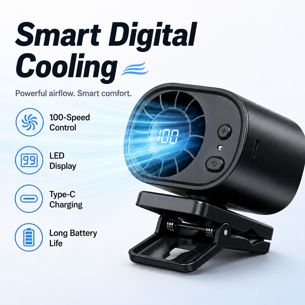 🔥8400+ sold🌀Car Clip Fan with 360° Rotation & USB Rechargeable