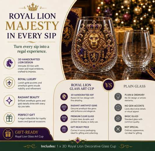 🦁🦁 3D Royal Lion Whiskey Glass | Crowned Lion Art Cup