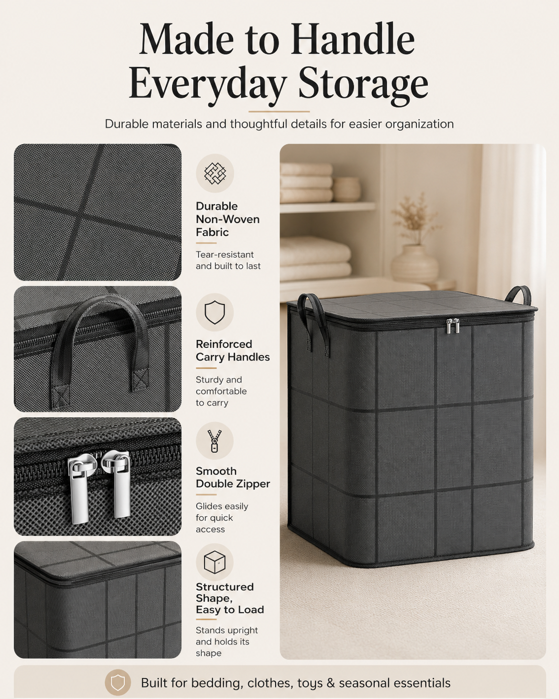 ✨Large-Capacity Zippered Storage Bag – Declutter Bedding, Clothes & More