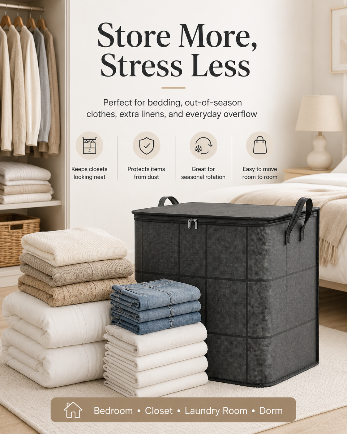 ✨Large-Capacity Zippered Storage Bag – Declutter Bedding, Clothes & More