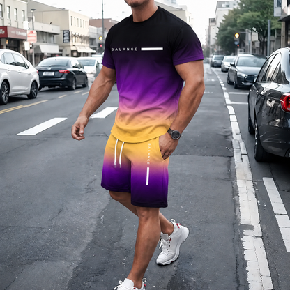 🎁Men’s Gradient Short Sleeve Tracksuit 2-Piece Set