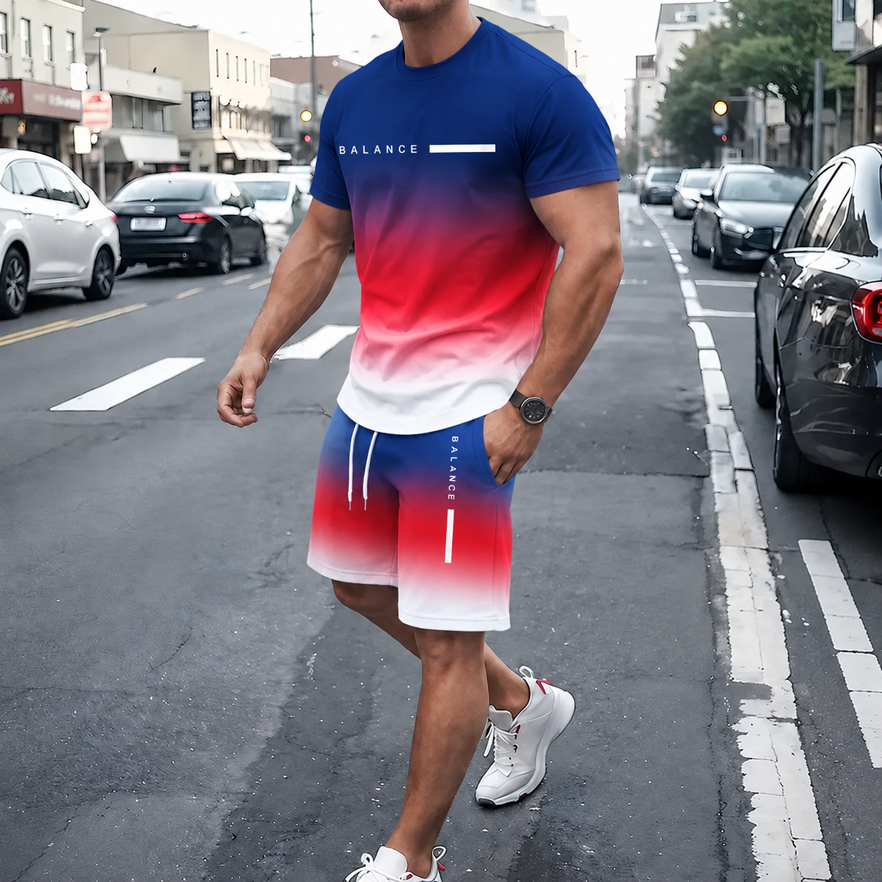 🎁Men’s Gradient Short Sleeve Tracksuit 2-Piece Set