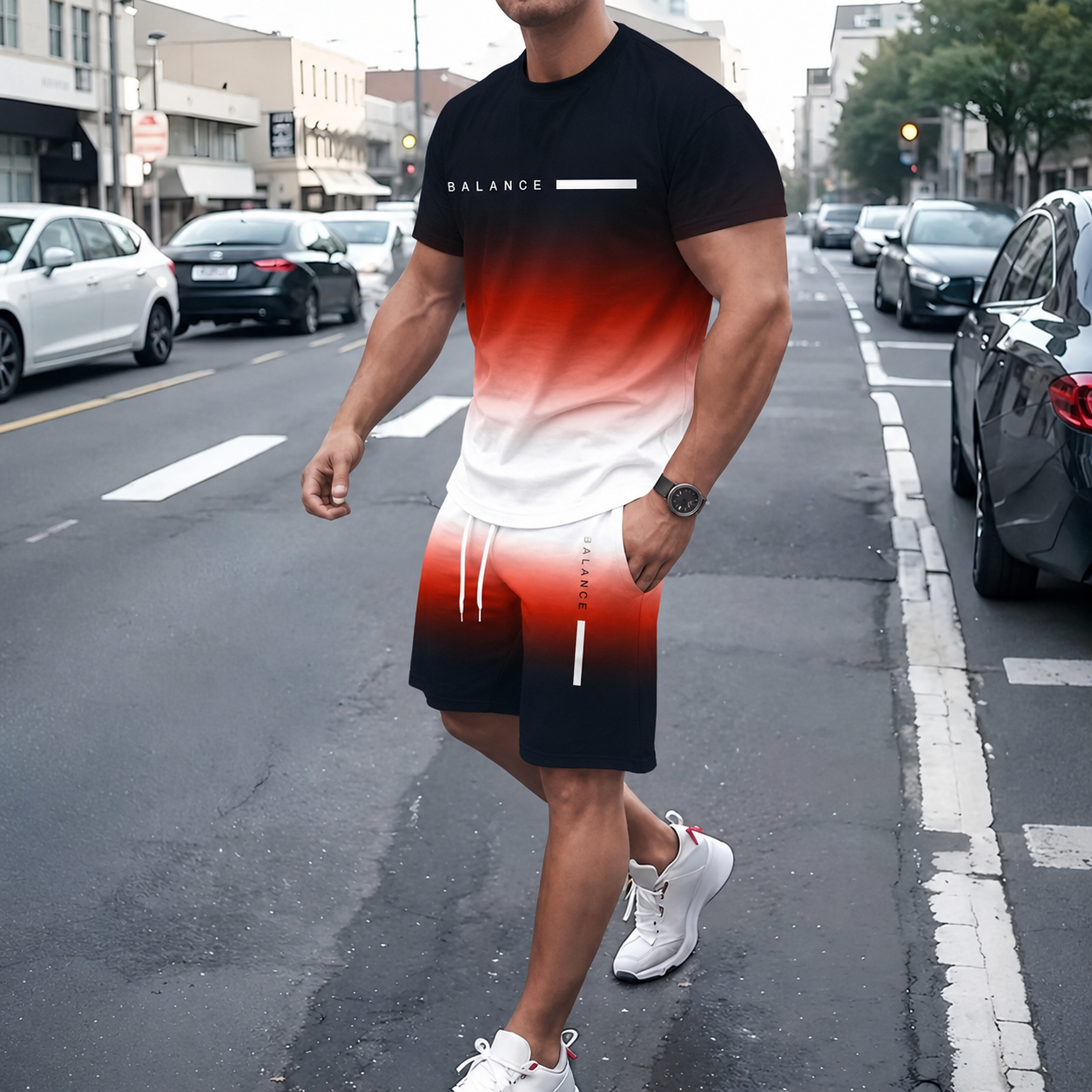 🎁Men’s Gradient Short Sleeve Tracksuit 2-Piece Set