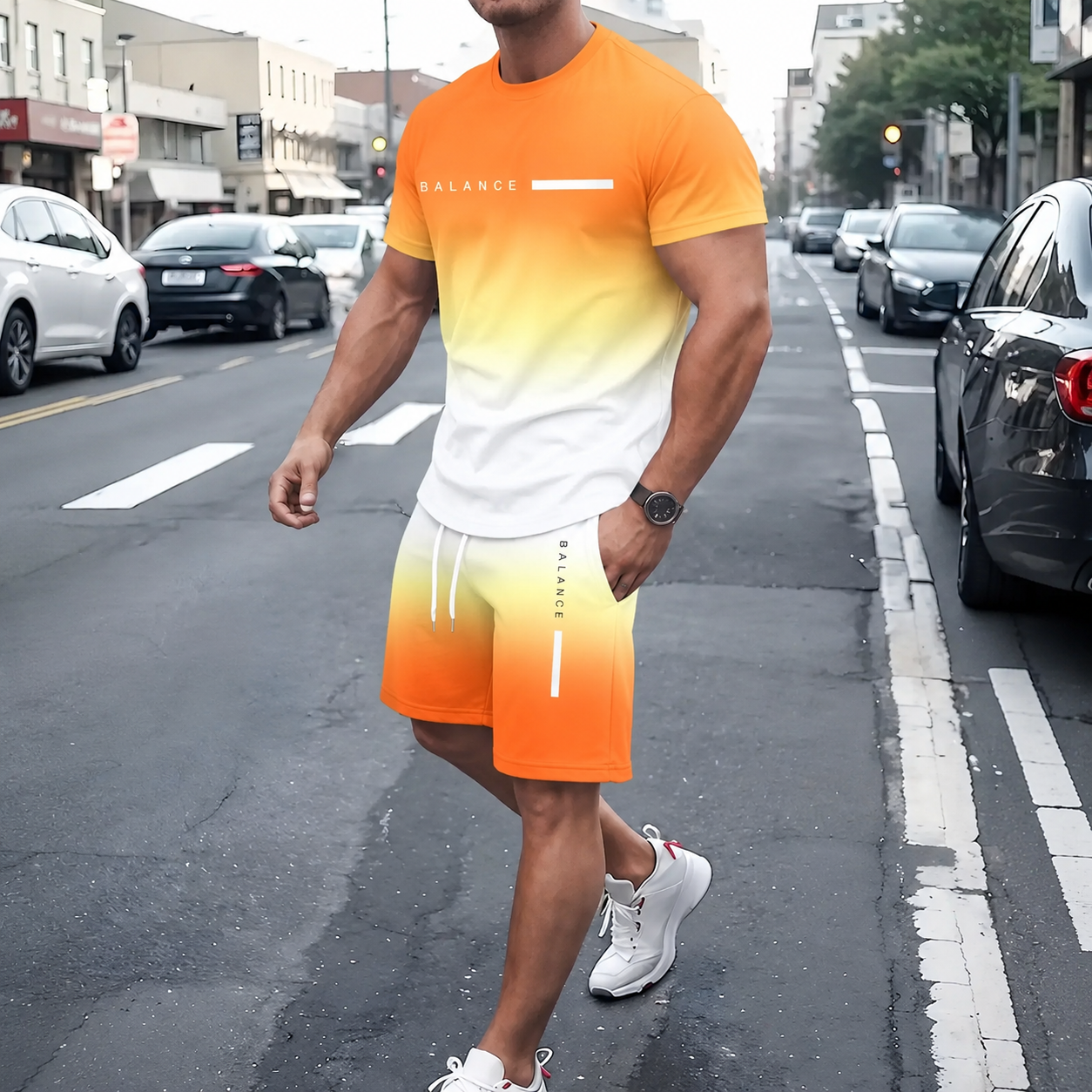 🎁Men’s Gradient Short Sleeve Tracksuit 2-Piece Set