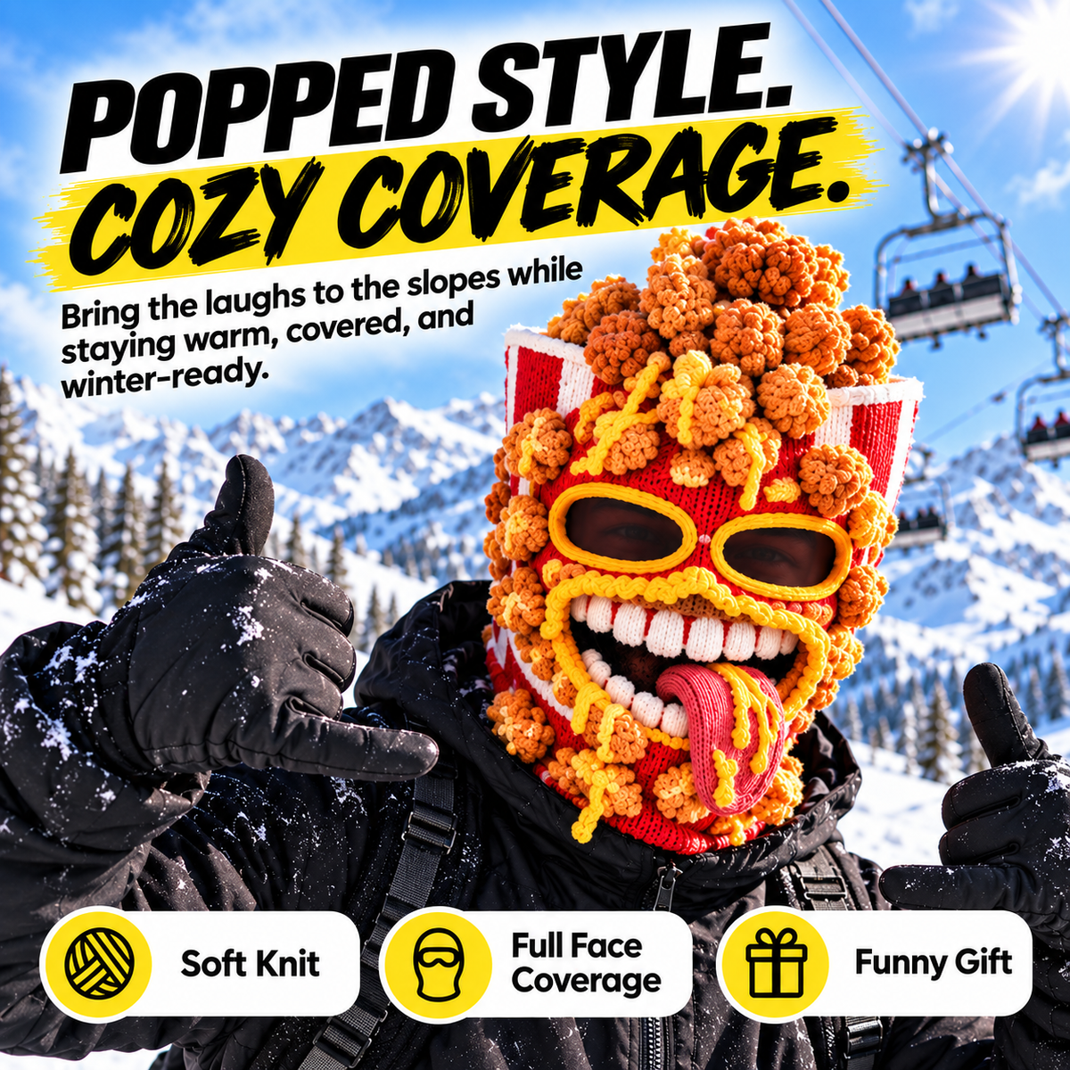 😂 Funny Food Knit Balaclava – Warm Full-Face Ski Mask for Winter Adventures