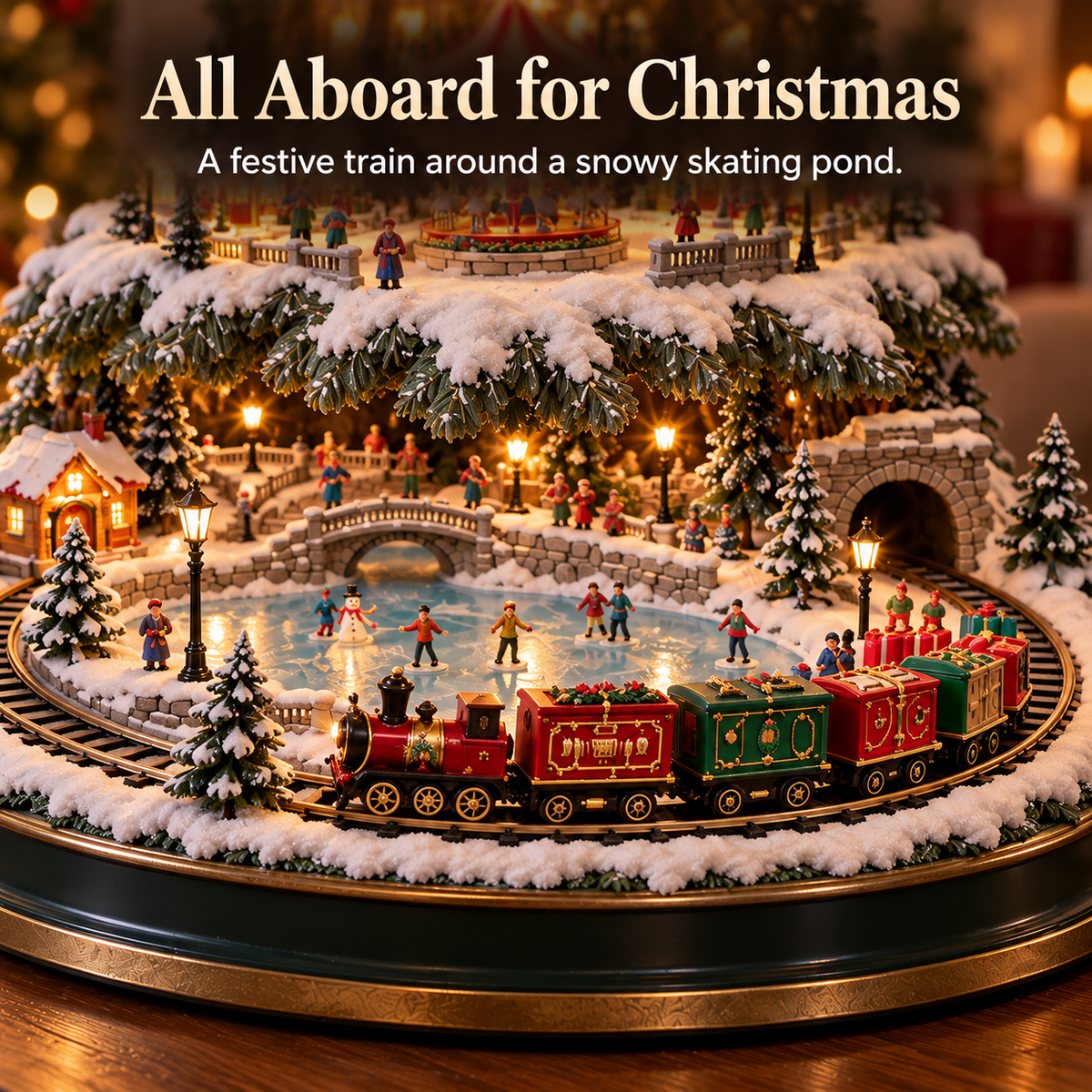 🚂🎄 Lighted Christmas Village Tree – Animated Train & Carousel Holiday Display