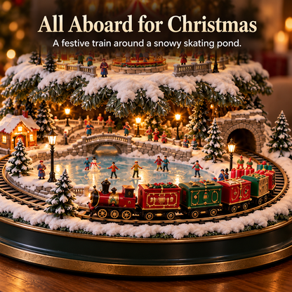 🚂🎄 Lighted Christmas Village Tree – Animated Train & Carousel Holiday Display