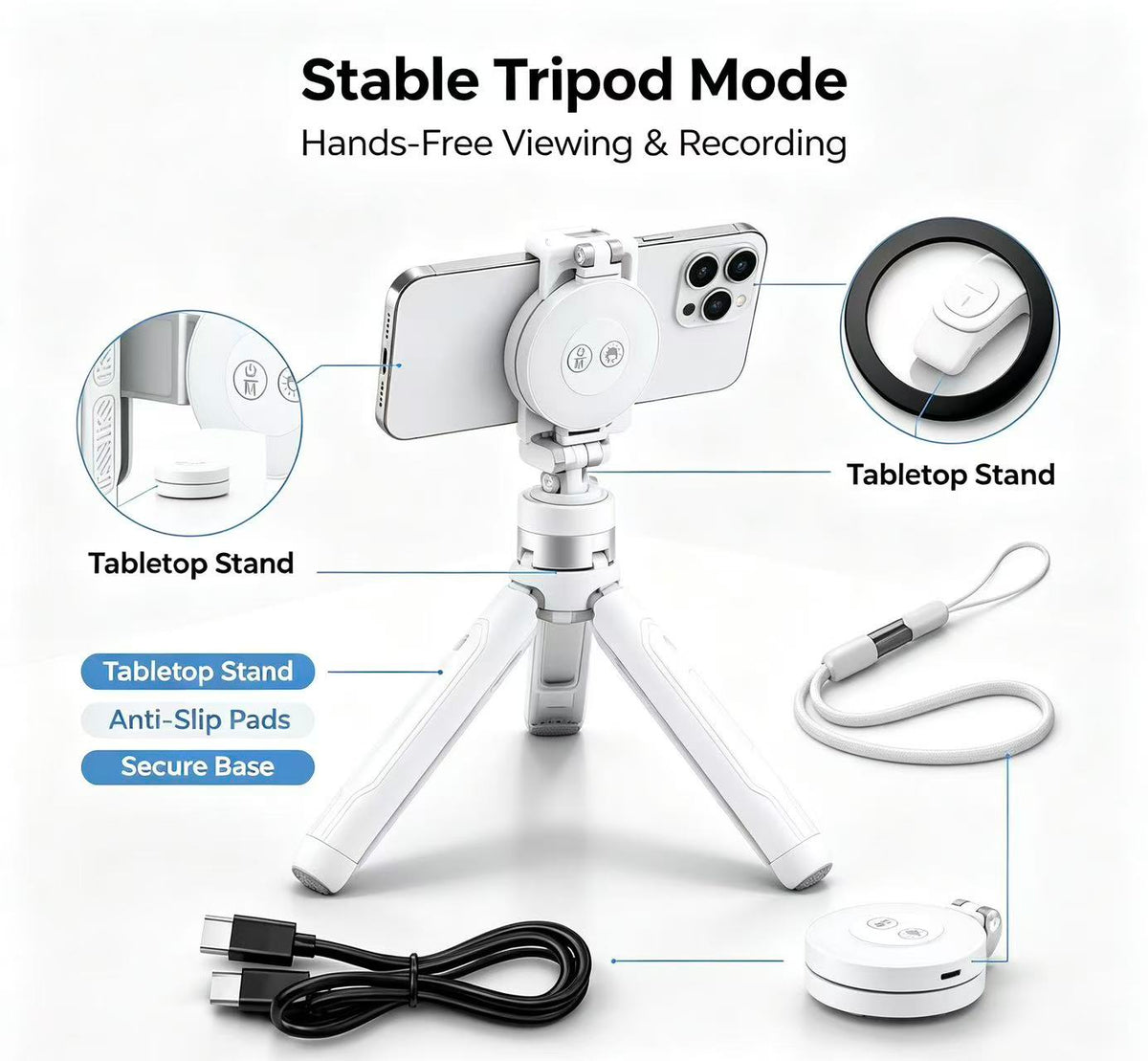 📸LAST DAY 32% OFF-Zoomable Magnetic Palm Grip | Selfie Stick & Tripod