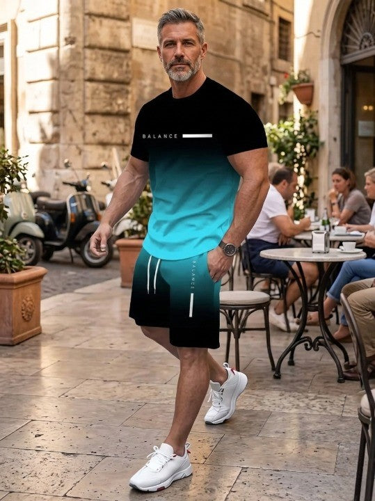 🎁Men’s Gradient Short Sleeve Tracksuit 2-Piece Set