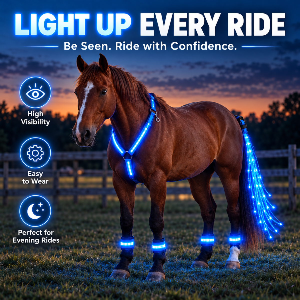 🏇LED Horse Night Riding Lights – Full-Body Glow Kit with Enhanced Visibility & 12 Lighting Modes✨