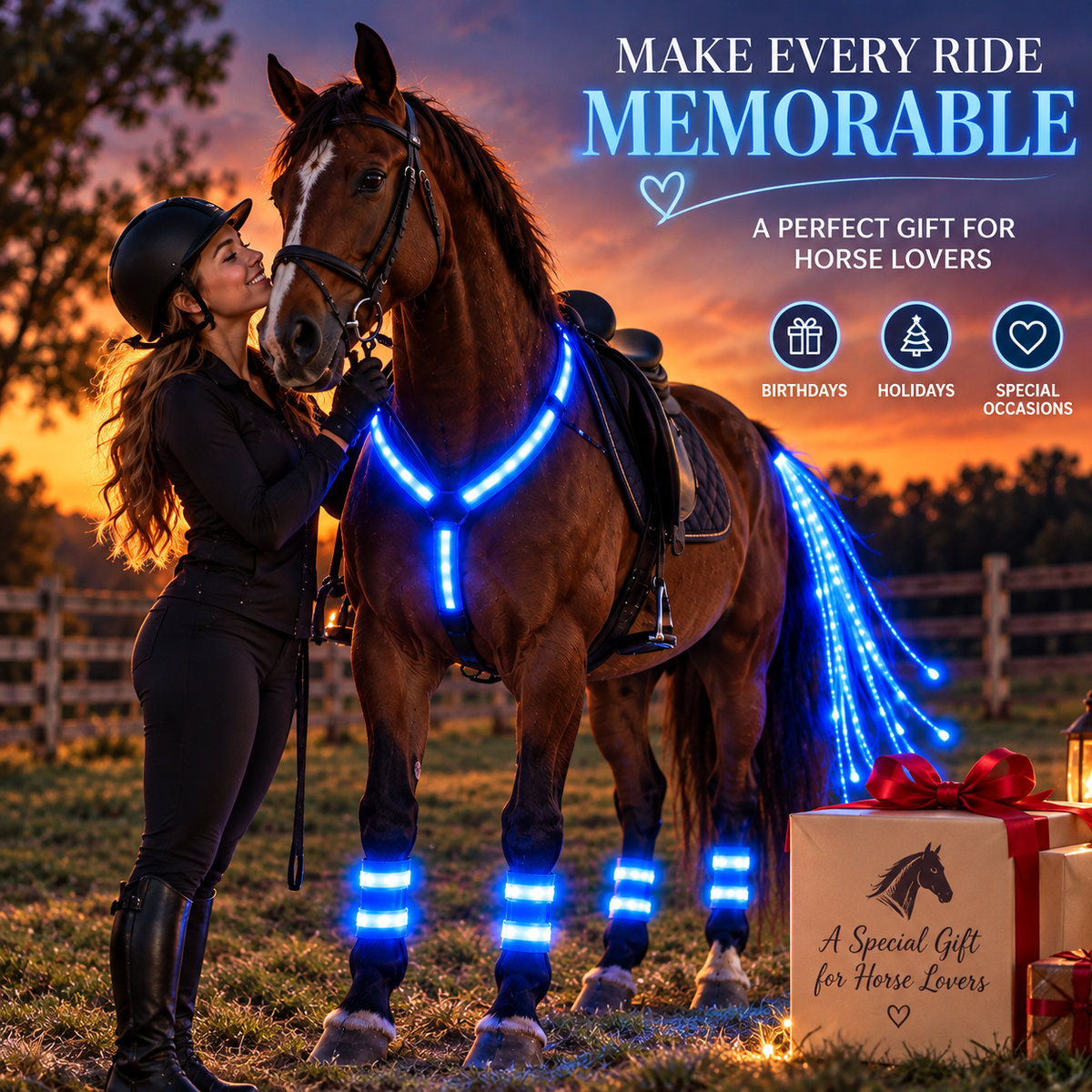 🏇LED Horse Night Riding Lights – Full-Body Glow Kit with Enhanced Visibility & 12 Lighting Modes✨
