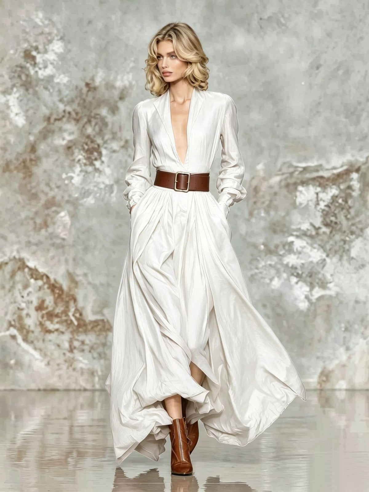 Elegant Belted Maxi Dress – Fall/Winter 2026