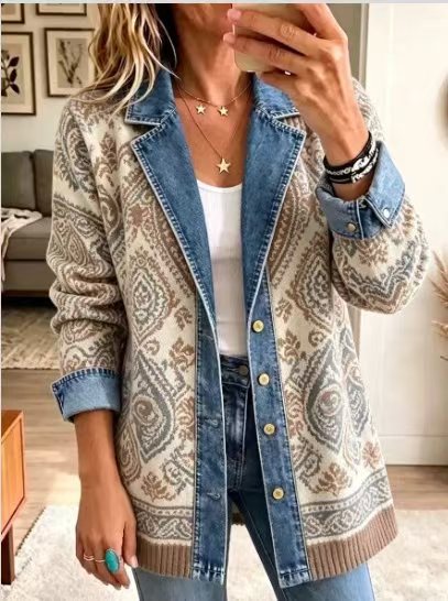 Leopard Print Denim Jacket – Women's Casual Oversized Style