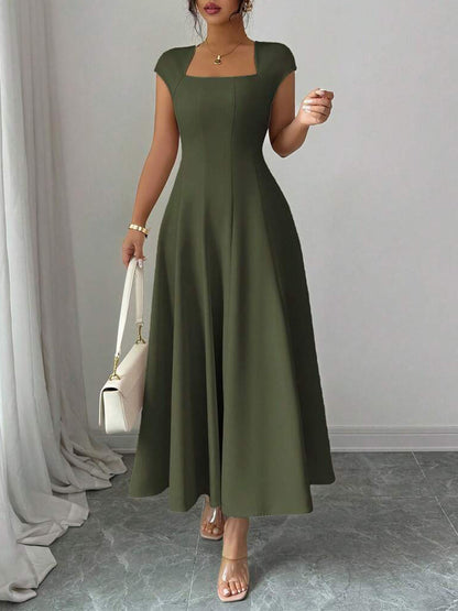 Square Neck Short-Sleeve Maxi Dress