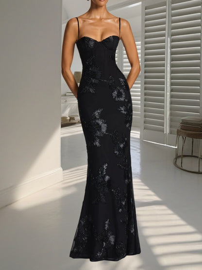 Women’s Embroidered Lace-Up Corset Maxi Dress