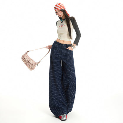 Women’s High-Waist Polka Dot Wide Leg Jeans