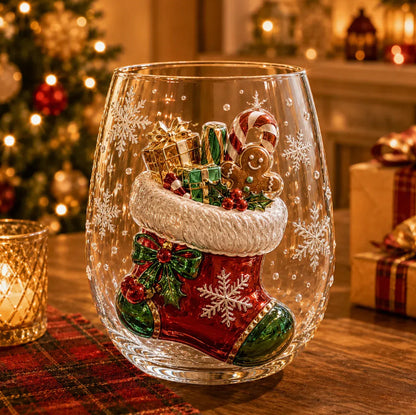 🎅 Santa & Snowman Christmas Glass – Hand-Painted Holiday Drinkware
