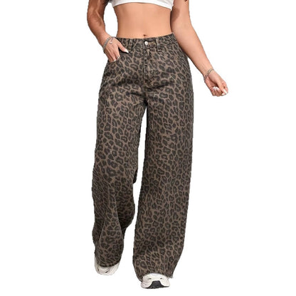 High-Waisted Leopard Wide-Leg Jeans