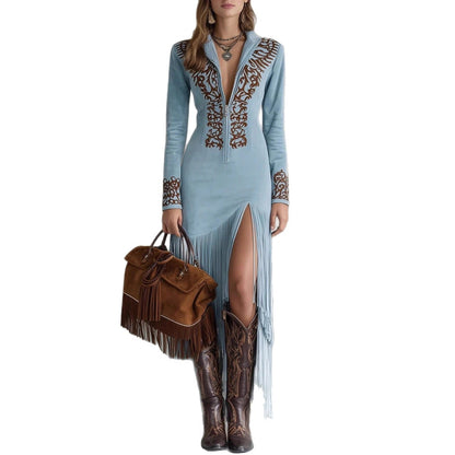 Women’s Vintage Floral Fringe Maxi Dress