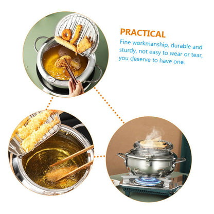 🍤🔥 Japanese Tempura Frying Pot – Oil-Saving Stainless Steel Fryer with Temperature Control! ✨