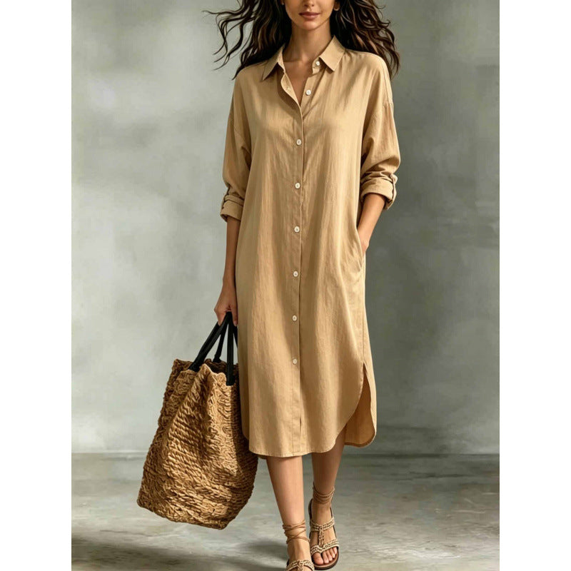 Oversized Linen‑Blend Shirt Midi Dress