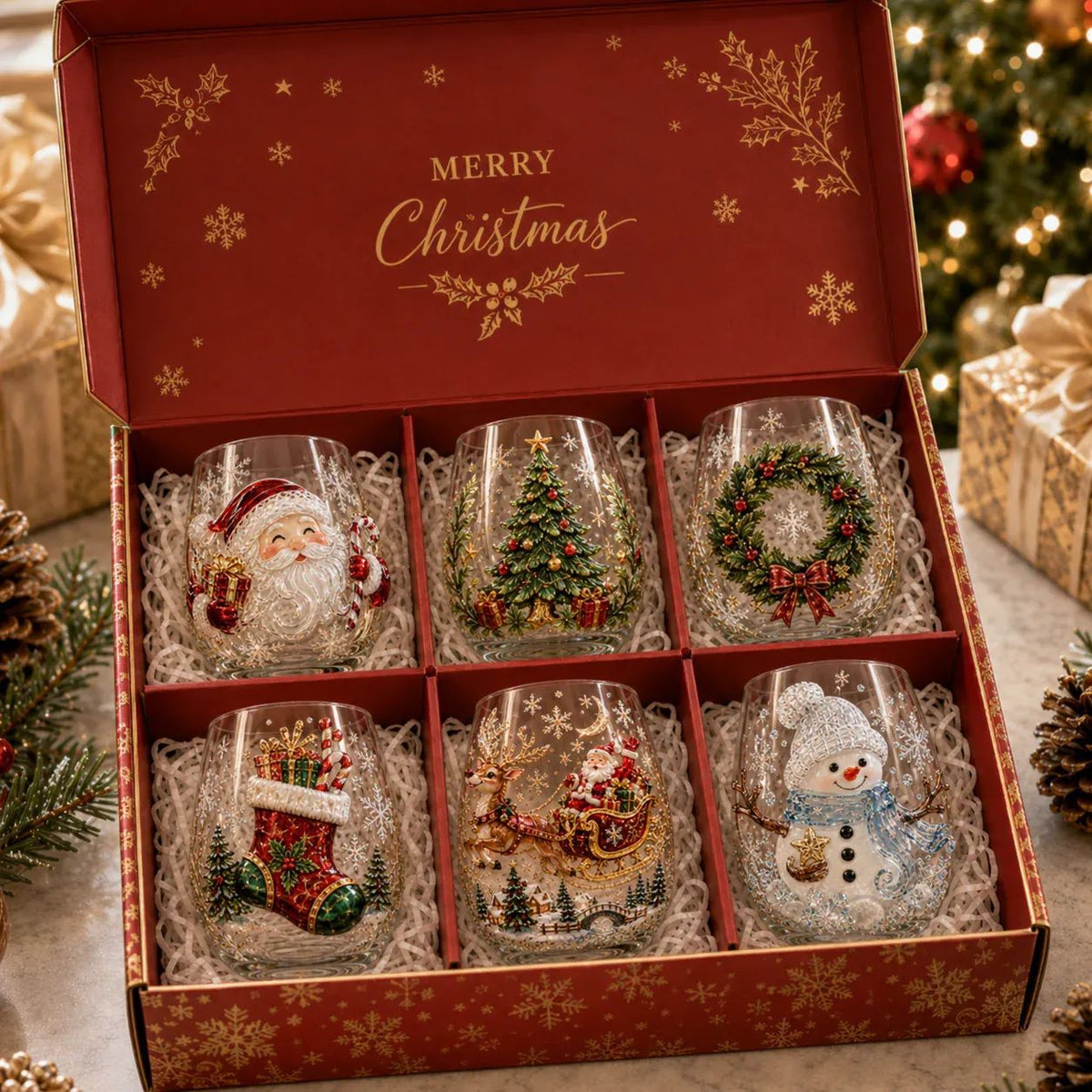 🎅 Santa & Snowman Christmas Glass – Hand-Painted Holiday Drinkware